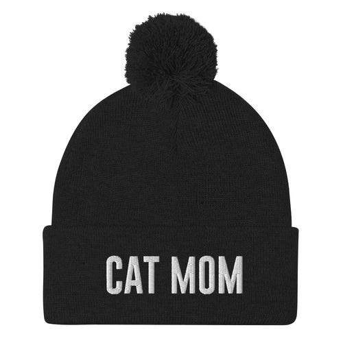 Cat Mom Pom-Pom Beanie